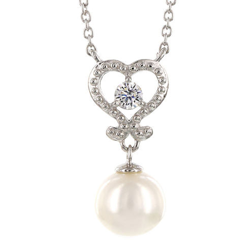 DiamonArt® Cultured Freshwater Pearl and Cubic Zirconia Sterling Silver Necklace