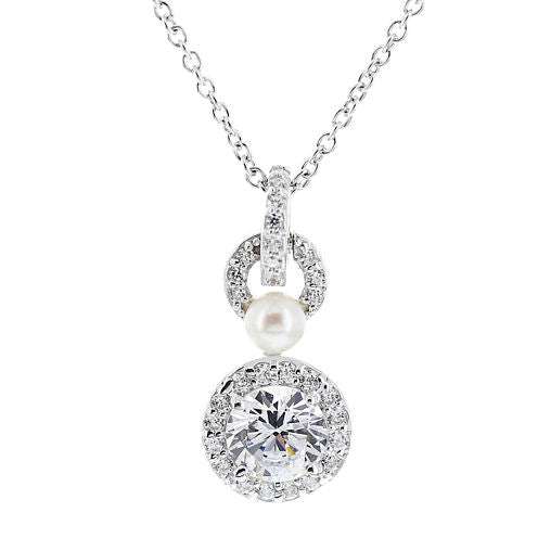 DiamonArt® Cubic Zirconia Sterling Silver Round Pendant Necklace