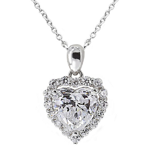 DiamonArt® Cubic Zirconia Sterling Silver Heart Halo Pendant Necklace