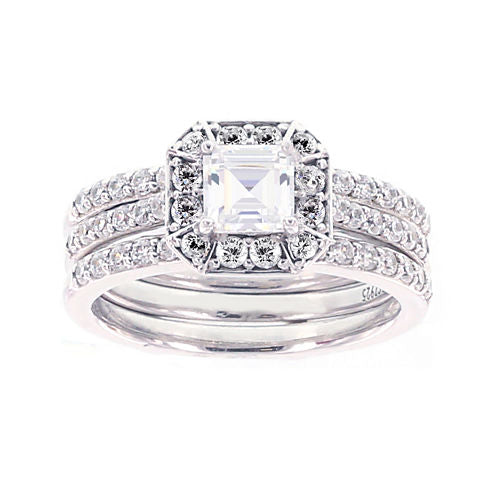 Diamonart® Cubic Zirconia Sterling Silver Engagement Ring with Enhancer