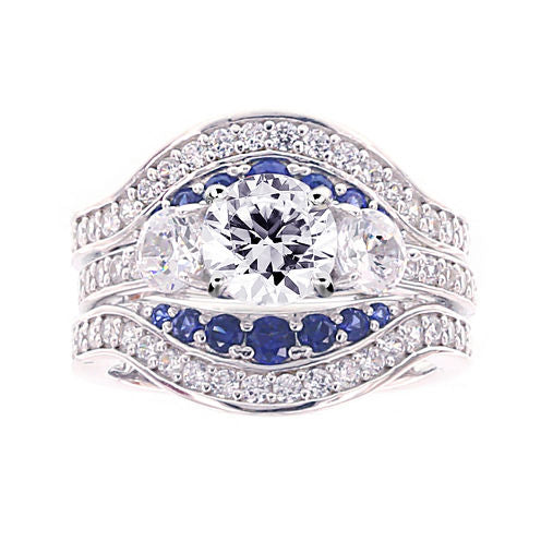 Diamonart® Cubic Zirconia and Lab-Created Blue Sapphire Sterling Silver Engagement Ring and Enhancer