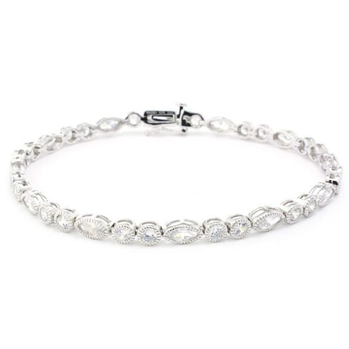 Diamonart Womens White Cubic Zirconia Sterling Silver Tennis Bracelet