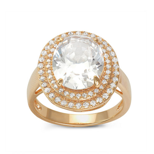 Diamonart Womens Greater Than 6 CT. T.W. White Cubic Zirconia 14K Gold Over Silver Cocktail Ring