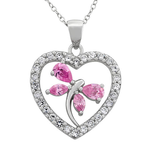 Diamonart Womens 3 1/4 CT. T.W. Pink Cubic Zirconia Sterling Silver Heart Pendant Necklace