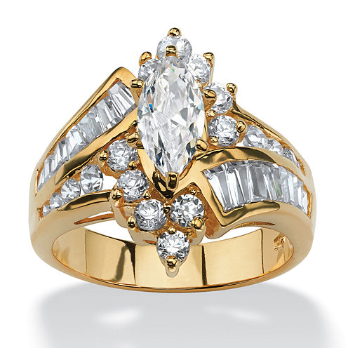 Diamonart Womens 3 1/4 CT. T.W. Marquise White Cubic Zirconia 18K Gold Over Silver Engagement Ring