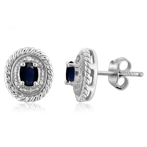 Diamond Accent Blue Sapphire Sterling Silver 8.8mm Stud Earrings