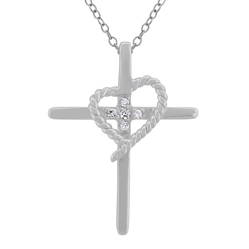 Diamonart Womens 1/6 CT. T.W. White Cubic Zirconia Sterling Silver Cross Pendant Necklace