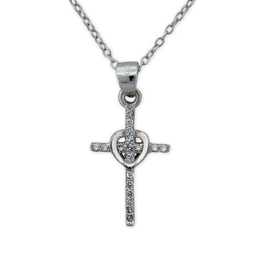 Diamonart Womens 1/3 CT. T.W. White Cubic Zirconia Sterling Silver Cross Pendant Necklace