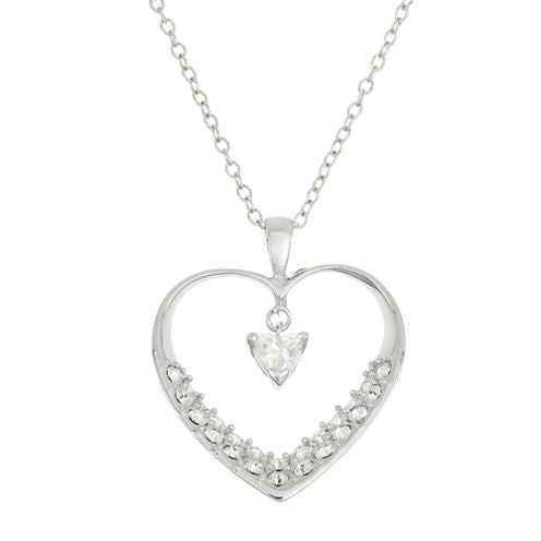 Diamonart Womens 1 5/8 CT. T.W. White Cubic Zirconia Sterling Silver Heart Pendant Necklace