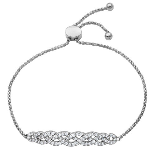 Diamonart  Sterling Silver 6/7 CT. T.W. Cubic Zirconia Twist Bolo Bracelet