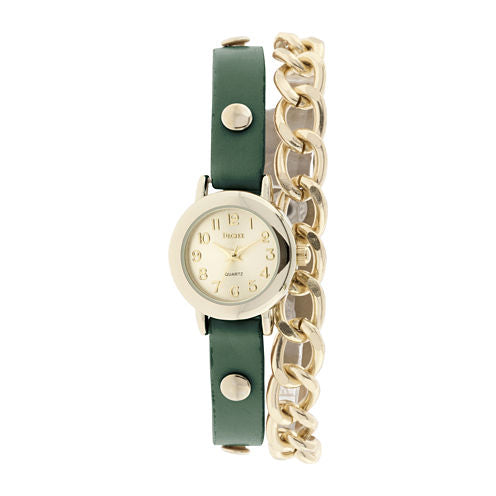 Decree® Womens Teal Strap and Chain-Link Wrap Watch