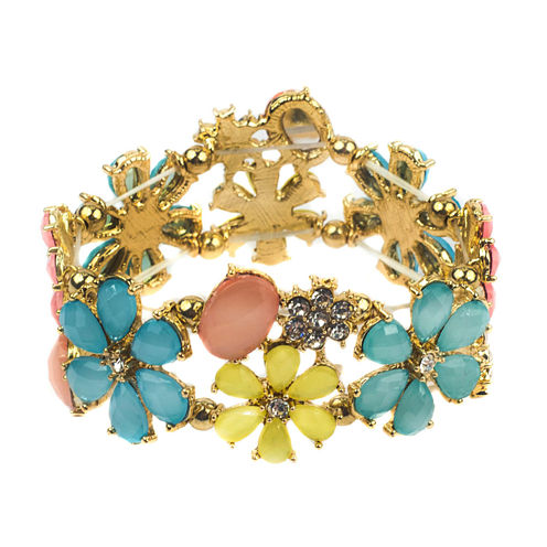 Decree® Multicolor Flower Gold-Tone Stretch Bracelet