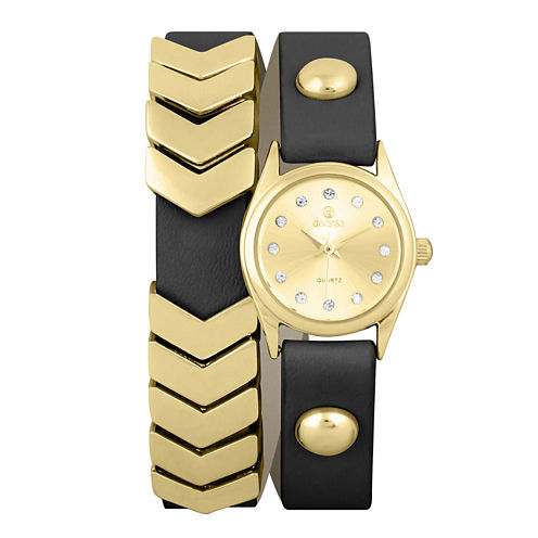 Decree® Girls Black Gold-Tone Chevron Wrap Watch