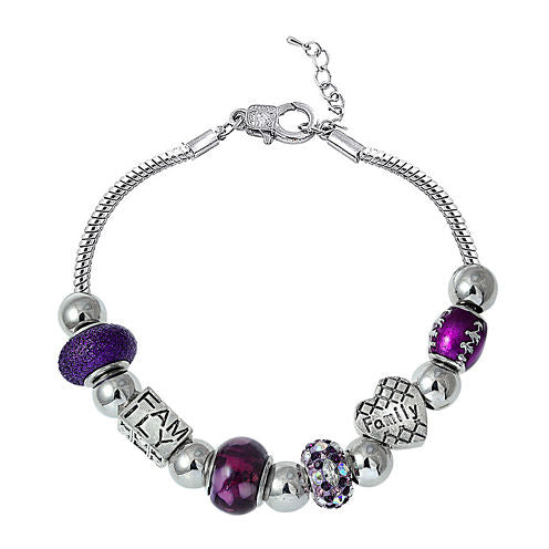 Dazzling Designs™ Silver-Plated Purple Artisan Glass Bead Family Bracelet