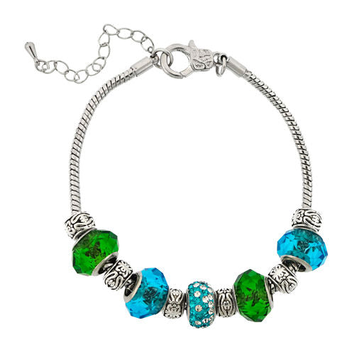 Dazzling Designs™ Silver-Plated Blue & Green Glass Bead Bracelet