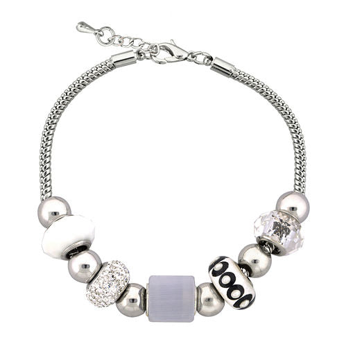 Dazzling Designs™ Clear & White Bead Silver-Plated Cube Bracelet