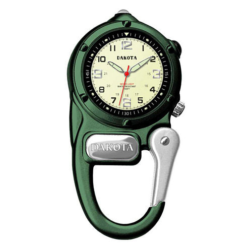 Dakota Mini-Clip Microlight Carabiner Pocket Watch, Green