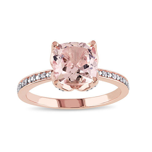 Cushion-Cut Genuine Morganite and Diamond-Accent 10K Rose Gold Ring