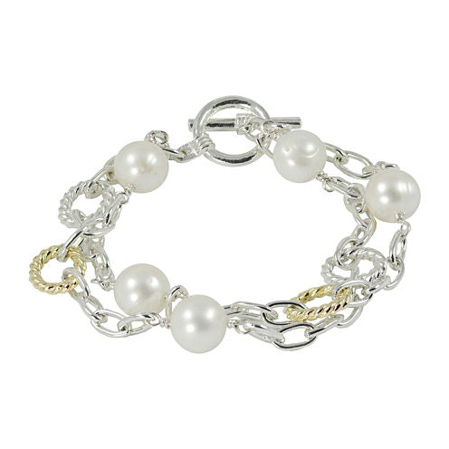 Cultured Freshwater Pearl Two-Tone Bracelet