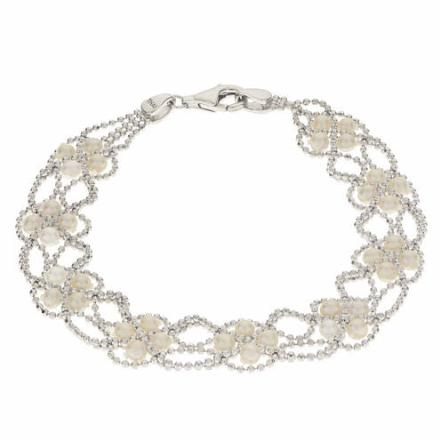 Cultured Freshwater Pearl Sterling Silver Lace Bracelet