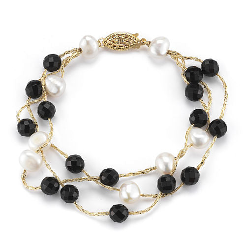 Cultured Freshwater Pearl and Dyed Onyx 3-Strand Bracelet