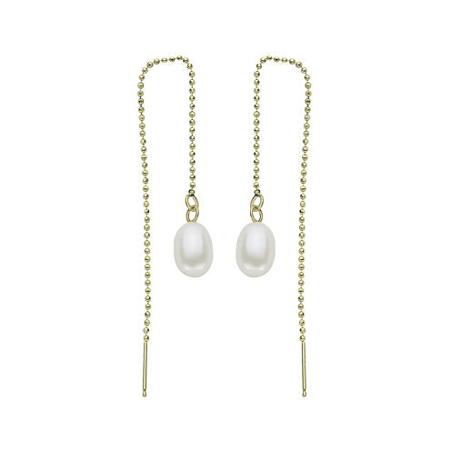 Cultured Freshwater Pearl 14K Yellow Gold Threader Drop Earrings