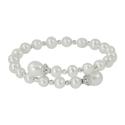 Cultured Freshwater Pearl & Sterling Silver Brilliance Bead Coil Bracelet