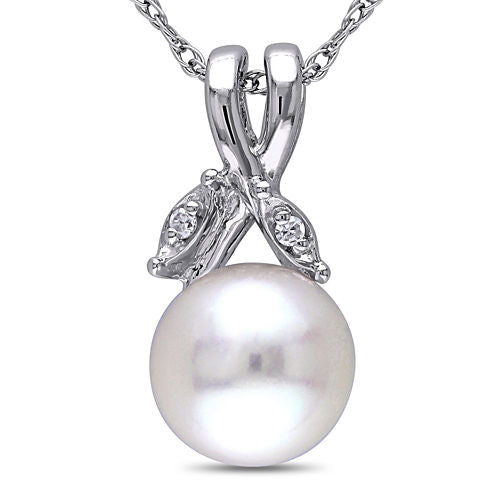 Cultured Freshwater Pearl & Diamond Accent 10K White Gold Pendant