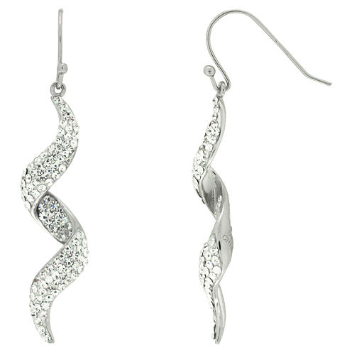 Crystal Swirl Dangle Earrings In Sterling Silver