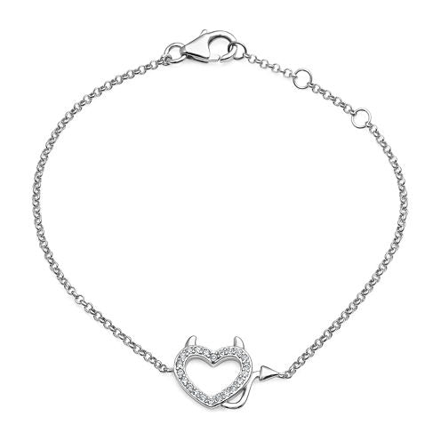 Crystal Sterling Silver Devil Heart Adjustable Bracelet