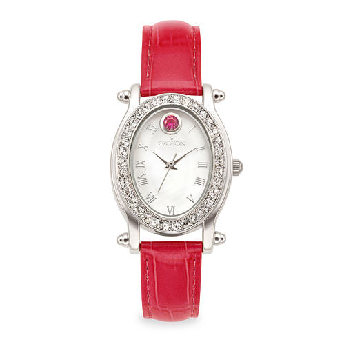 Croton Womens July Birthstone Crystal-Accent Pink Leather Strap Watch