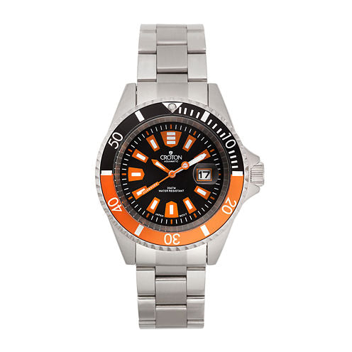 Croton Mens Orange and Black Stainless Steel Watch