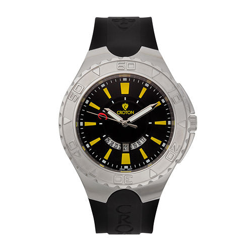 Croton Mens Black and Yellow Stainless Steel Watch