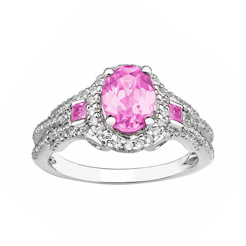 Created Pink Sapphire And Created White Sapphire Sterling Silver Ring