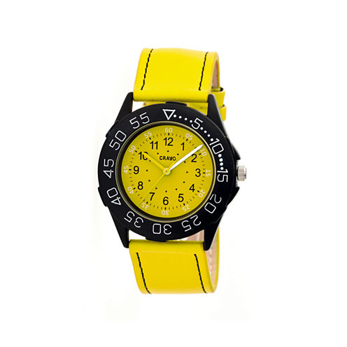 Crayo Womens Fun Yellow Leather-Band Watch Cracr2505