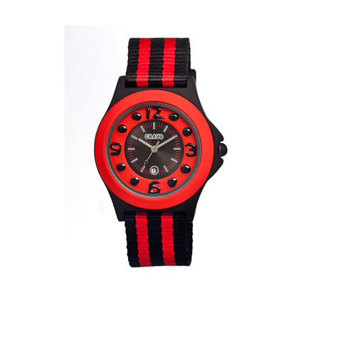 Crayo Womens Carnival Red & Black Nylon-Strap Watch With Date Cracr0701