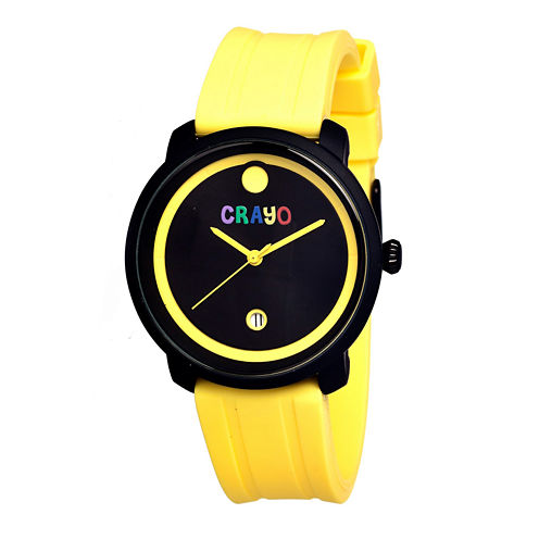 Crayo Unisex Fresh Yellow Rubber-Strap Watch With Date Cracr0306