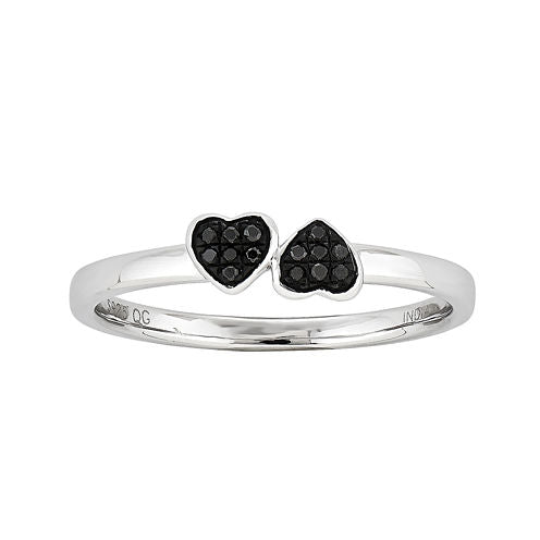 Color-Enhanced Black Diamond-Accent Double Heart Stackable Ring