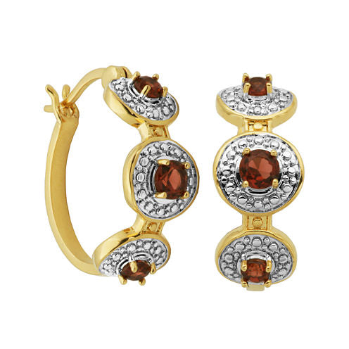 Classic Treasures™ Genuine Garnet and Diamond-Accent Hoop Earrings