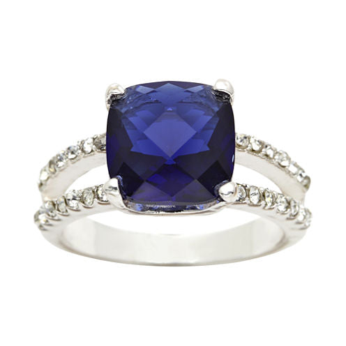 city x city® Silver-Plated Blue Glass & Clear Cubic Zirconia 3-Stone Ring