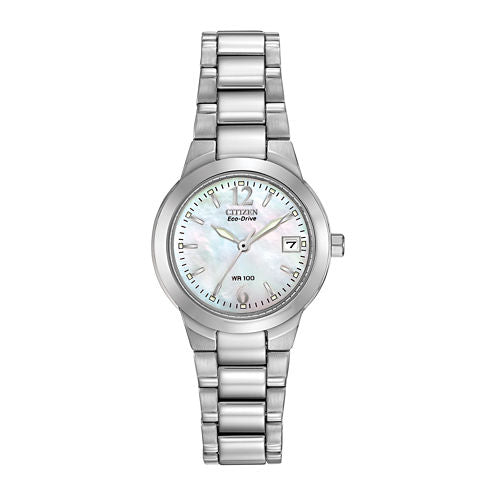 Citizen® Eco-Drive® Womens Silver-Tone Mother-of-Pearl Watch EW1670-59D