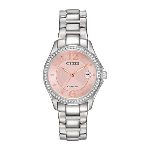 Citizen® Eco-Drive® Silhouette Womens Crystal-Accent Pink Dial Watch FE1140-86X