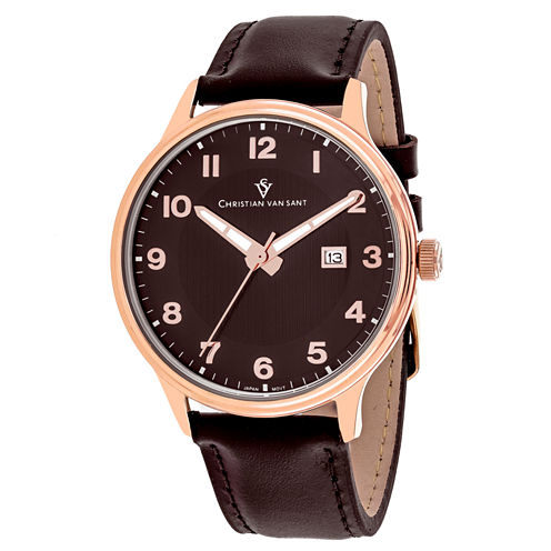 Christian Van Sant Mens Brown Strap Watch-Cv9811