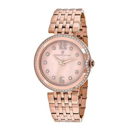 Christian Van Sant Jasmine Womens Mother-of-Pearl and Rose-Tone Bracelet Watch