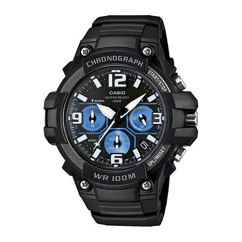 Casio® Mens Black Resin Strap Chronograph Sport Watch MCW100H-1A2VCF