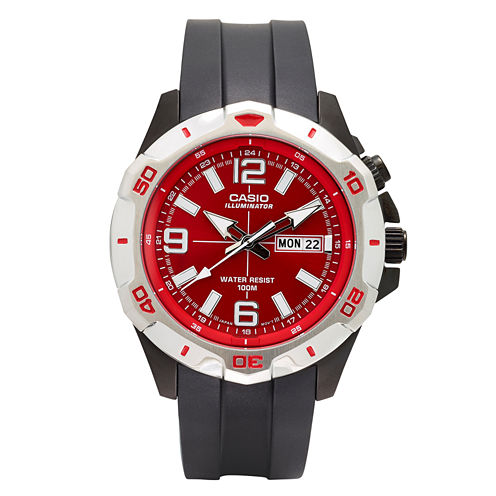 Casio® Mens Black and Red LED Strap Watch MTD1082-4AV