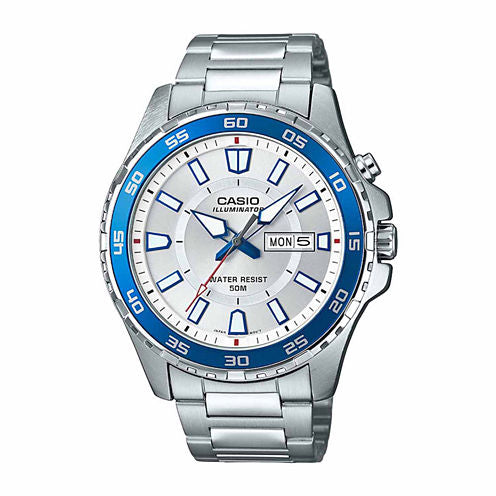 Casio Illuminator Mens Silver Tone Bracelet Watch-Mtd-110d-7av