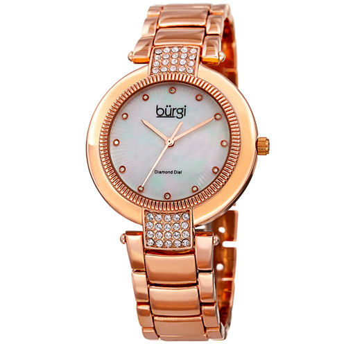 Burgi Womens Rose Goldtone Strap Watch-B-181rg