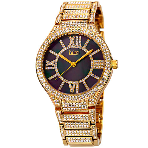 Burgi Womens Gold Tone Strap Watch-B-185yg