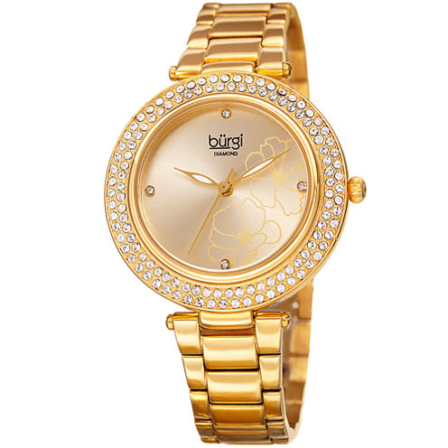 Burgi Womens Gold Tone Strap Watch-B-179yg